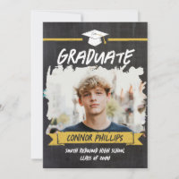 Black Yellow Cool Chalk Photo Graduation Party