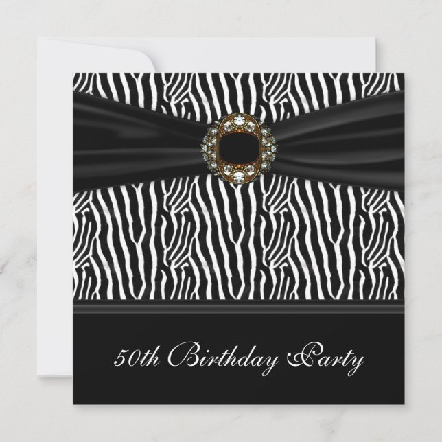 Invitation Black Zebra Jewel Womans 50e fête d'anniversaire (Devant)