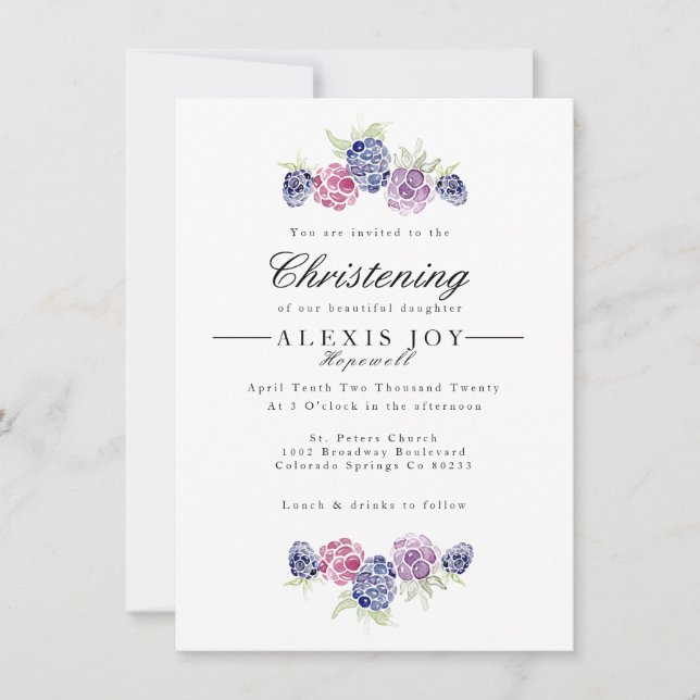 Invitation Blackberry | Watercolor Wreath Christening (Devant)