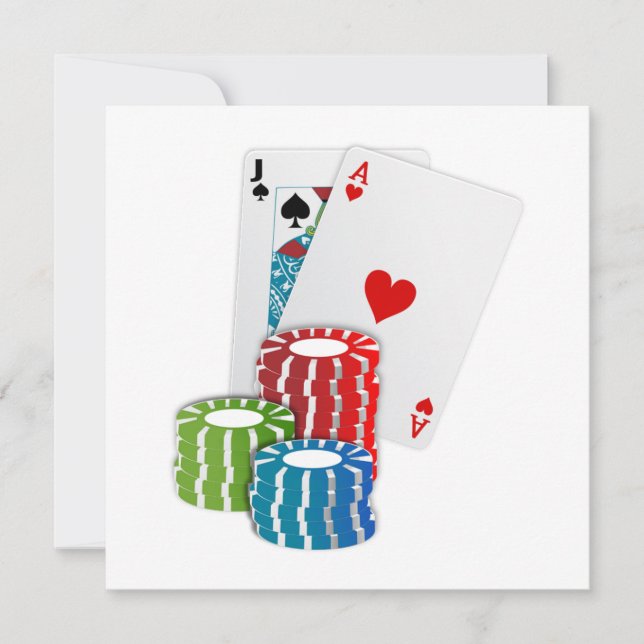 Invitation Blackjack avec jetons de poker (Devant)
