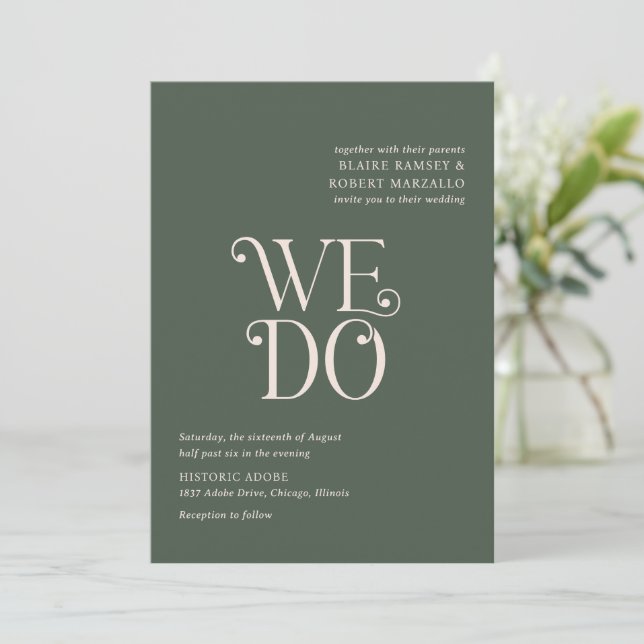 Invitation Blaire Moss Green Mariage moderne (Debout devant)