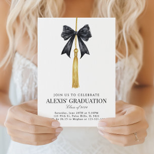 Invitation Blak Coquette Noeud Papillon Pompon Diplômé de la