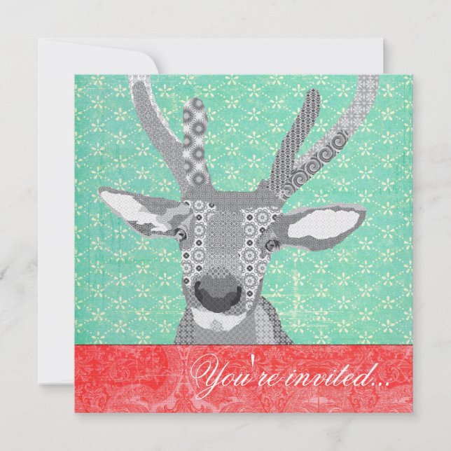 Invitation Blak et rouge blanc de turquoise de renne (Devant)
