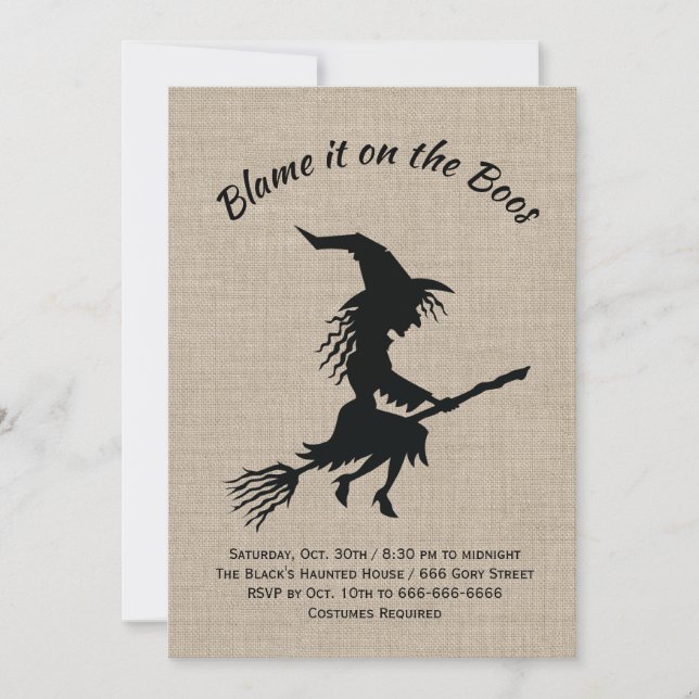 Invitation Blâmez-le sur le Boos Burlap Halloween Party (Devant)