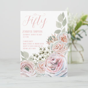 Invitation Blanc 50e féminin délicate aquarelle rose pâle