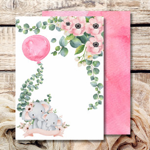 Invitation Blanc Ajoutez Votre Propre Ballon Rose Eucalyptus 