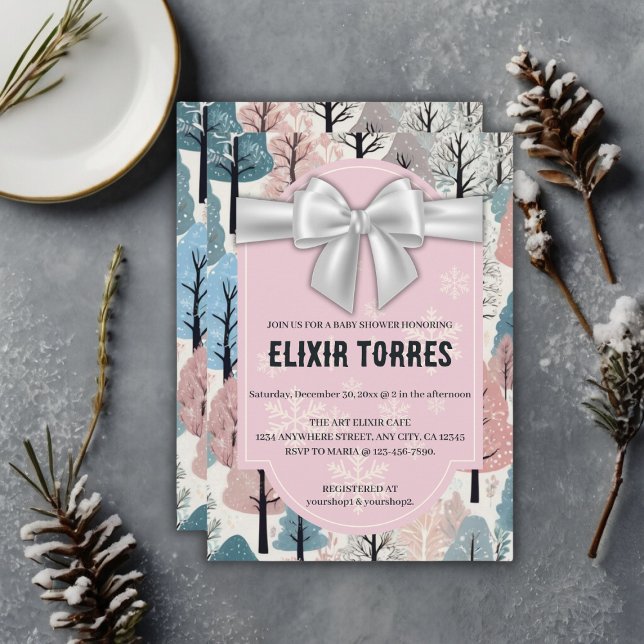 Invitation  blanc Baby shower de la forêt d'hiver (Créateur téléchargé)