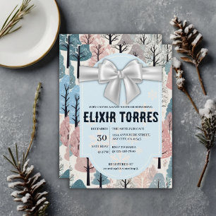 Invitation  blanc Baby shower de la forêt d'hiver