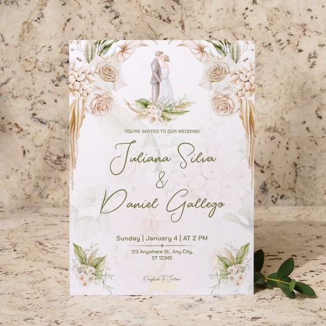 Invitation Blanc Beige esthétique Floral Chic Elégant Mariage (Créateur téléchargé)