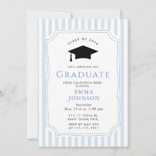 Invitation Blanc Bleu Vintage Élégant Parti de Graduation