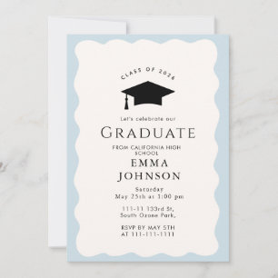 Invitation Blanc Bleu Vintage Élégant Parti de Graduation