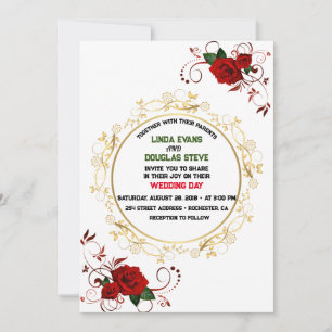 Invitation Blanc Bourgogne et or Floral Mariage moderne Boho