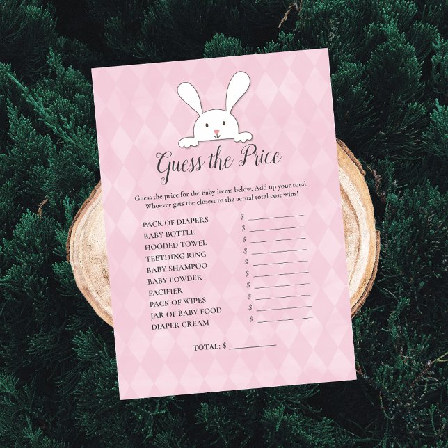 Invitation Blanc Bunny Pink Devinez Le Baby shower De Prix Je (Créateur téléchargé)