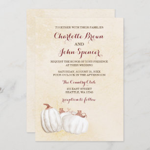 Invitation blanc citrouille automne moisson mariage invite