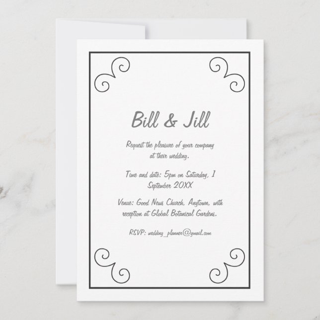 Invitation Blanc classique avec Mariage de bordure de défilem (Devant)