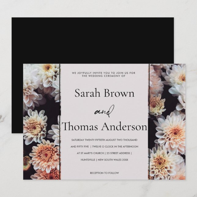 INVITATION BLANC DAHLIA FLORAL ÉLÉGANT MARIAGE BRIDAL (Devant / Derrière)