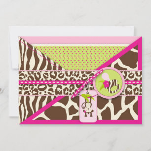 Invitation Blanc de baby shower de safari de singe de jungle