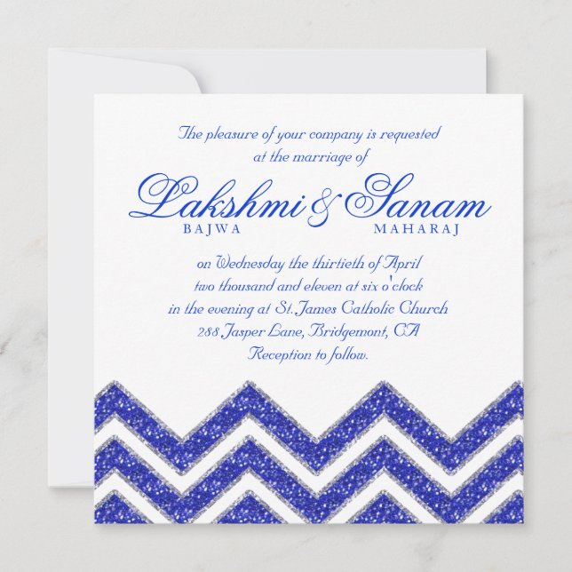 Invitation Blanc de bleu royal d'étincelle d'invitation de (Devant)
