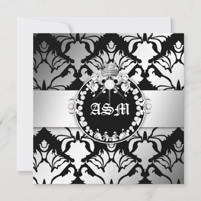 Invitation blanc de noir de sweet sixteen de la Reine du (Devant)