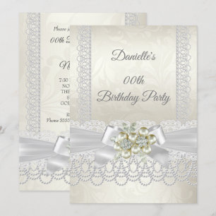 Invitation Blanc de perle de crêpe de dentelle damassé diaman