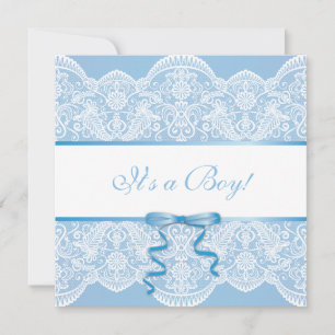 Invitation Blanc dentelle Bleu Satin C'est un Baby shower gar