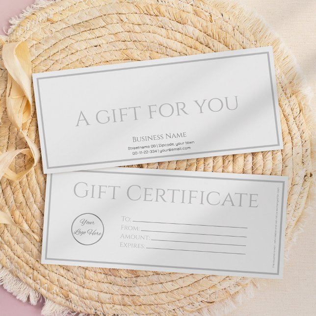 Invitation Blanc élégant avec logo certificat cadeau d'entrep (Créateur téléchargé)