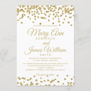 Invitation Blanc élégant de mariage de confettis de parties