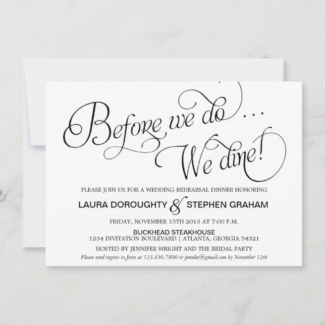 Invitation Blanc élégant d'invitation de dîner de répétition (Devant)