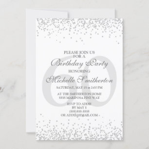 Invitation Blanc Élégant Paillettes Gris Argent 60e Anniversa