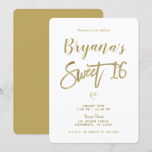 Invitation Blanc et or moderne minimaliste chic Sweet 16