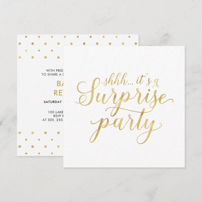 Invitation Blanc et Or | Parti de retraite surprise moderne (Devant / Derrière)