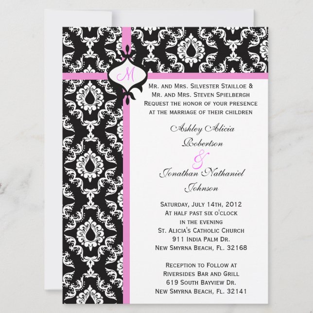 Invitation blanc et rose noir de mariage ! (Devant)