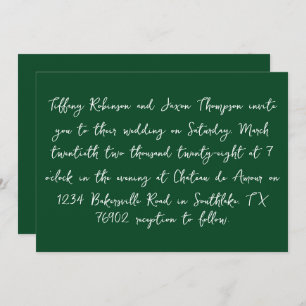 Invitation \Blanc et vert forêt style manuscrit Mariage