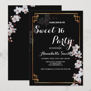Invitation blanc Fleurs cerises & doré Frame doux 16
