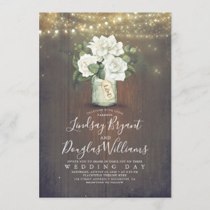 Invitation Blanc Floral Mason Jar Mariage campagnard rustique