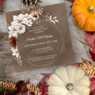 Invitation Blanc Floral Neutre Automne 90e anniversaire Carré