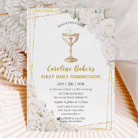 Blanc Floral Première Sainte Communion Chalice Or