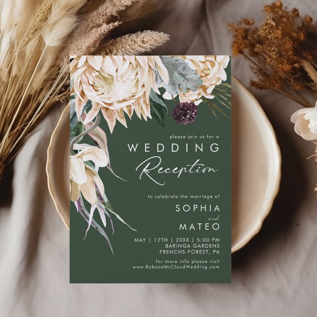 Invitation Blanc floral | Réception de mariage vert foncé (Créateur téléchargé)