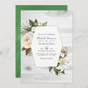 Invitation Blanc Floral Rustic Grange Pays Code QR Mariage