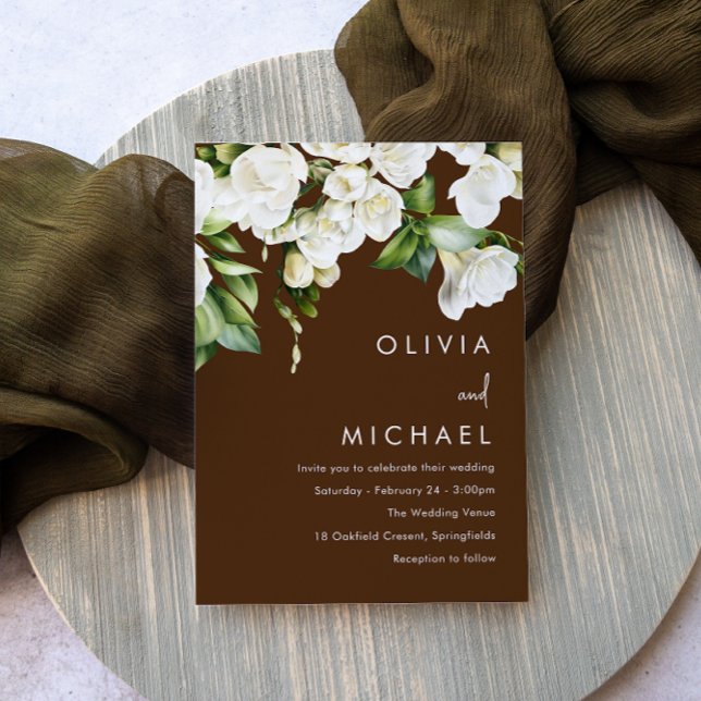 Invitation Blanc Floral verdure Mariage moderne (Créateur téléchargé)