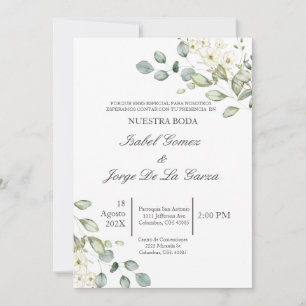 Invitation Blanc floral vert Mariage invité en espagnol