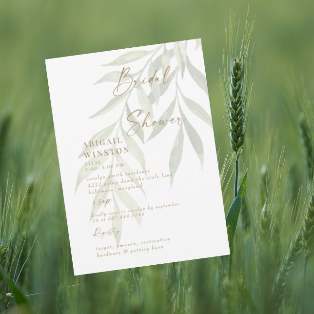 Invitation Blanc Gold Texte Vert Fête des mariées moderne (Créateur téléchargé)