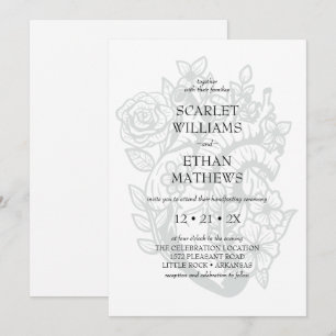 Invitation Blanc Gothique Floral Coeur Fleur Fleur Handfastin
