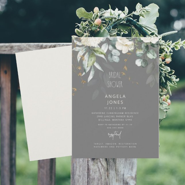 Invitation Blanc Hydrangea Gris & Fête des mariées Beige (Créateur téléchargé)