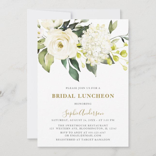 Invitation BLANC Hydrangea Roses BRIDAL LUNCHEON (Devant)