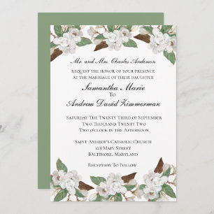 Invitation Blanc Magnolias Classic Formal Mariage élégant Inv