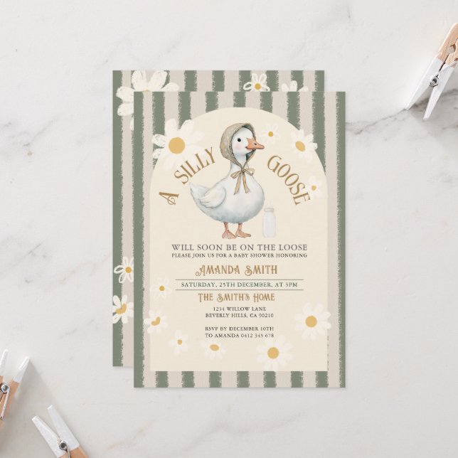 Invitation Blanc Marais Vert Grandes Tailles Baby shower d'oi (Devant/Arrière en situation)