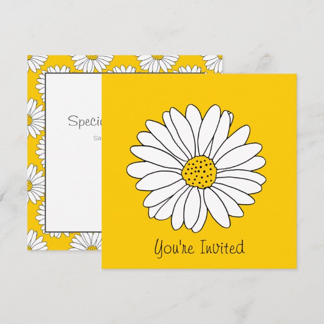 Invitation Blanc marguerite Jaune blanc marguerite Motif 2 (Devant / Derrière)