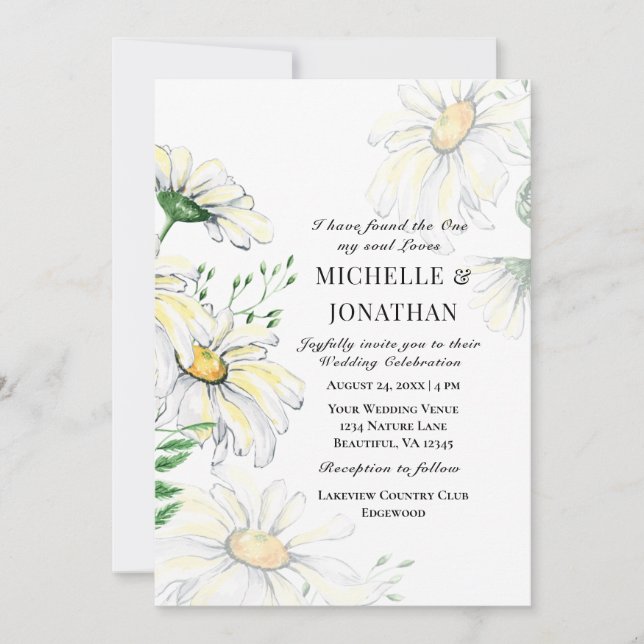 Invitation Blanc marguerites Floral Aquarelle Mariage chrétie (Devant)