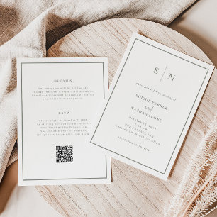 Invitation Blanc minimal et chic et Sage tout en un seul Mari